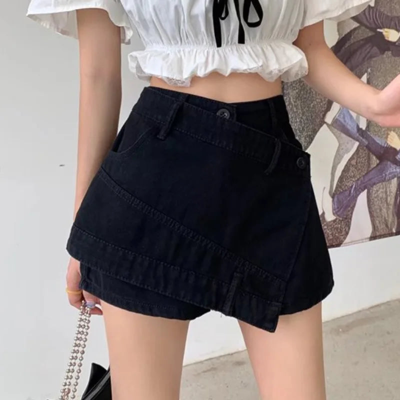 Elegant and Fashion High-waisted A-line Denim Shorts Women's Summer Light-colored Design Sense Temperament Slim Trendy Culottes