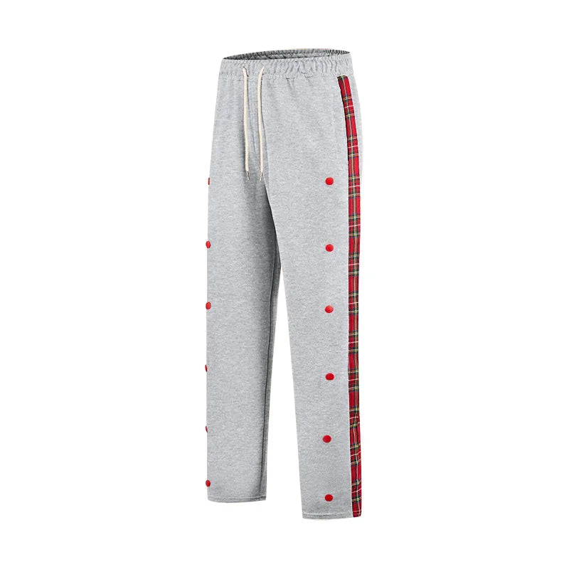 American New Men's Sports Pants Spring and Autumn Breasted Plaid Stitching Design Casual Pants Loose Straight Men's Sweatpants