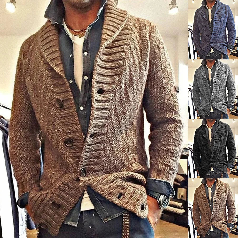 New Style Solid Color Sweater for Men in Autumn and Winter Retro Lapel, Knitted Long-sleeved Cardigan Sweater Coat S-3XL