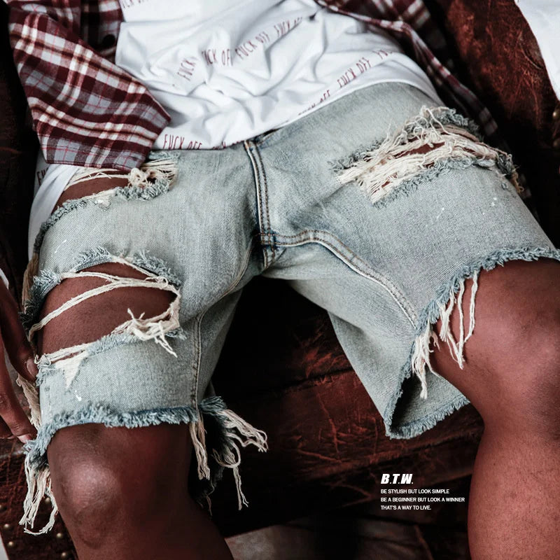 Summer Men's Fashion Hiphop Hole Denim Shorts Rough Edge Beggars Capris Men Jeans Short Pants