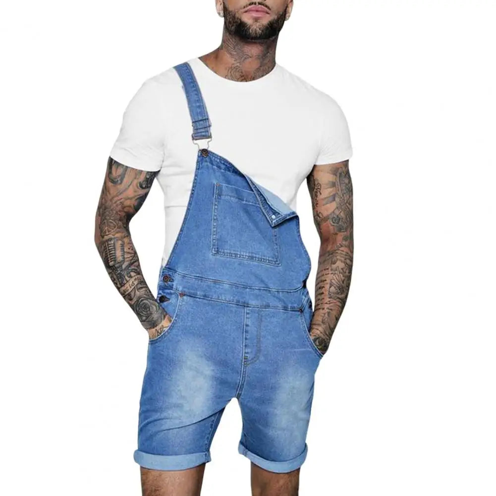 Stylish Temperament Solid Color Summer Hip Hop Adjustable Short Jean Jumpsuits Jeans Overall Shorts Shoulder Straps