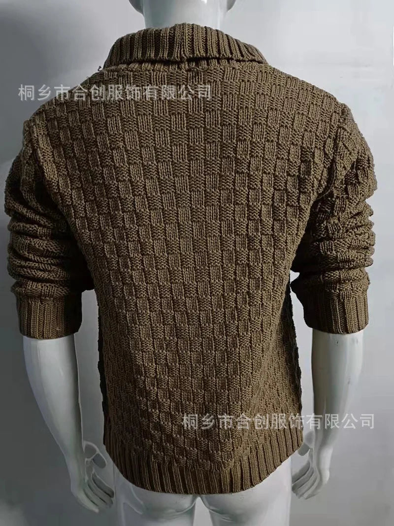 New Style Solid Color Sweater for Men in Autumn and Winter Retro Lapel, Knitted Long-sleeved Cardigan Sweater Coat S-3XL