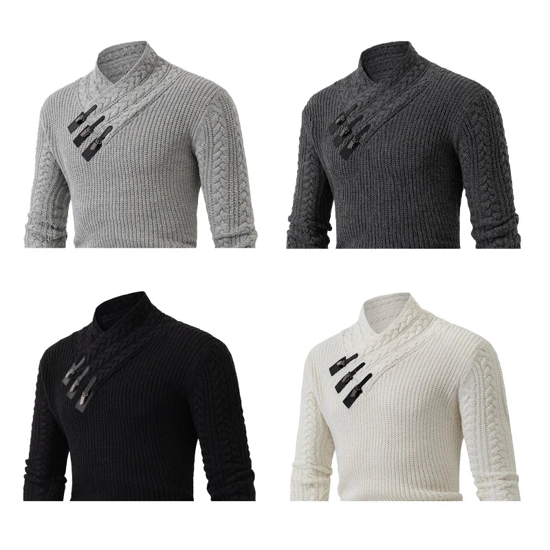 Autumn Winter Long Sleeved Knitted Sweater Men's Retro Solid Color Versatile Knit Pullover Sweaters Social Party Men Clothing