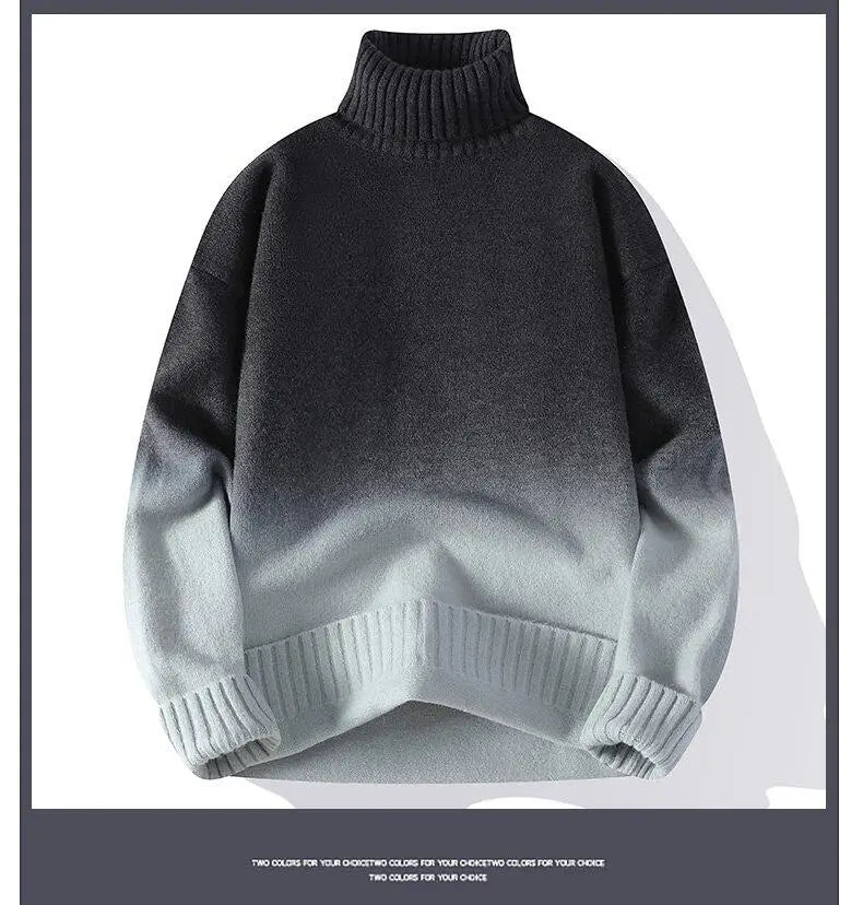 Men Turtleneck Sweater Classic Gradient Knitted Pullover Vintage American Fit Loose Harajuku Men's Knitwear Sweaters Multicolors