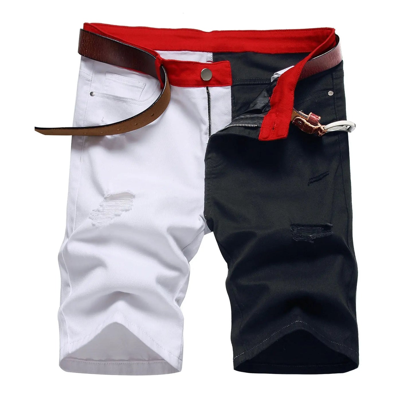 Two Colors Spliced Into Jeans Men's Fashion Casual Trousers and Shorts Red Green Yellow Denim Pants 28-38