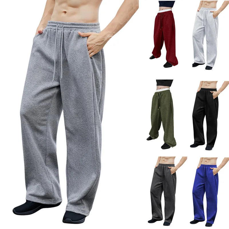 2025 men's wide leg sweatpants, European and American men's and women's sweatpants, waist drawstring straight leg loose casual s