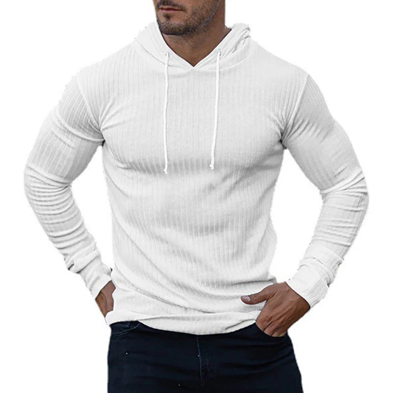 New Fashion Spring Autumn Hooded Sweaters Men Thin Knitted Gym Clothing Slim Fit Pullover Man Classic Ribbed Knit Hoodie Jumper