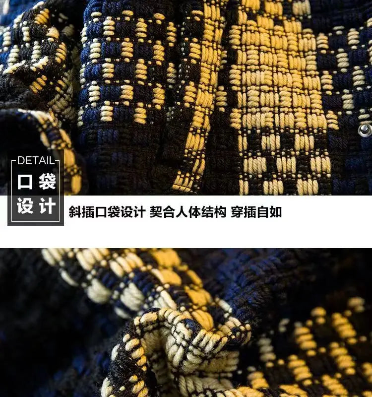 Autumn Winter New Men's Cardigan Single-Breasted Fashion Knit Sweater Stitching Colorblock O Collar Coats Swearter Jackets