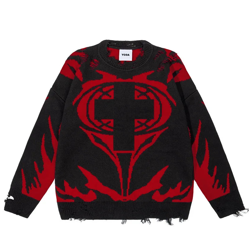 Men Sweater CMH Satan Club Pullover Knit Oversized Winter Gothic Long Sleeve Tops Graphic Streetwear Y2k Vintage Jumper Clothing