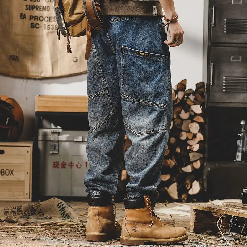 Trousers Straight with Pockets Man Cowboy Pants Cargo Men's Jeans Designer 2024 Korean Autumn Y2k Vintage Luxury Denim Clothing