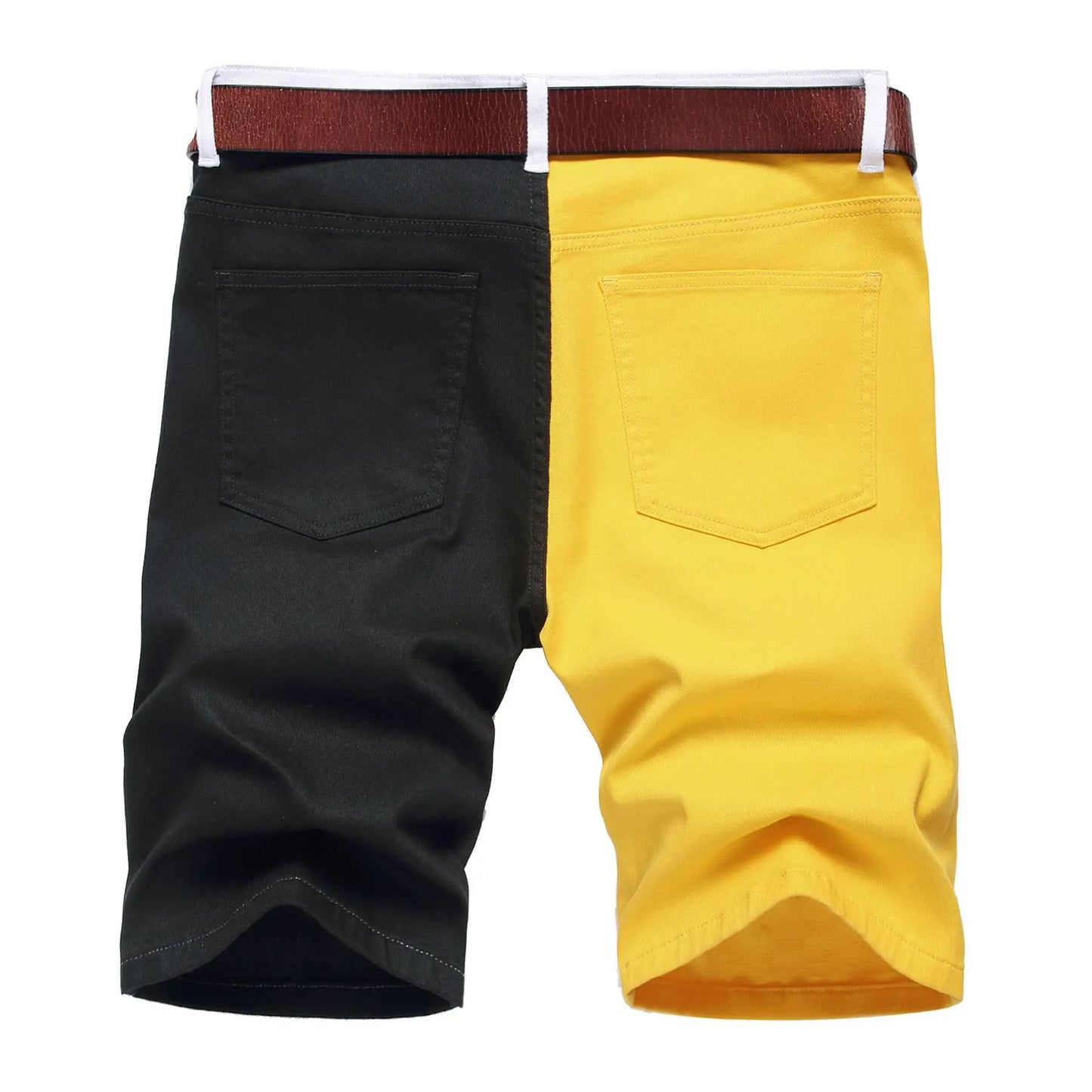 Two Colors Spliced Into Jeans Men's Fashion Casual Trousers and Shorts Red Green Yellow Denim Pants 28-38