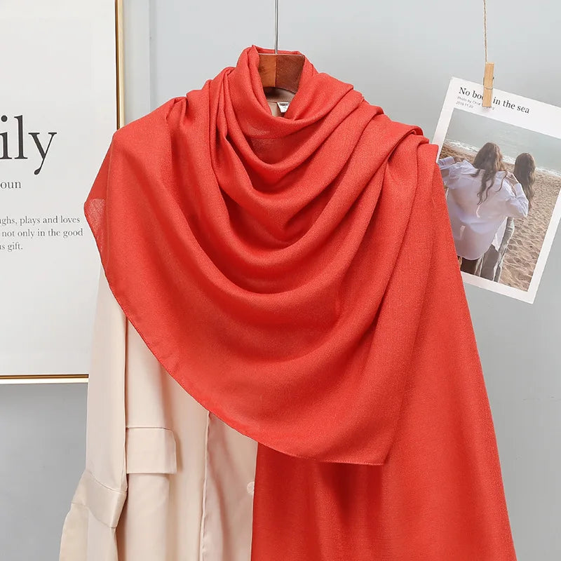 Plain Stripe Cotton Scarf for Women Winter Warm Tassel Linen Pashmina Scarves Hijab Lady Foulard Shawls Wraps Female Bandana New