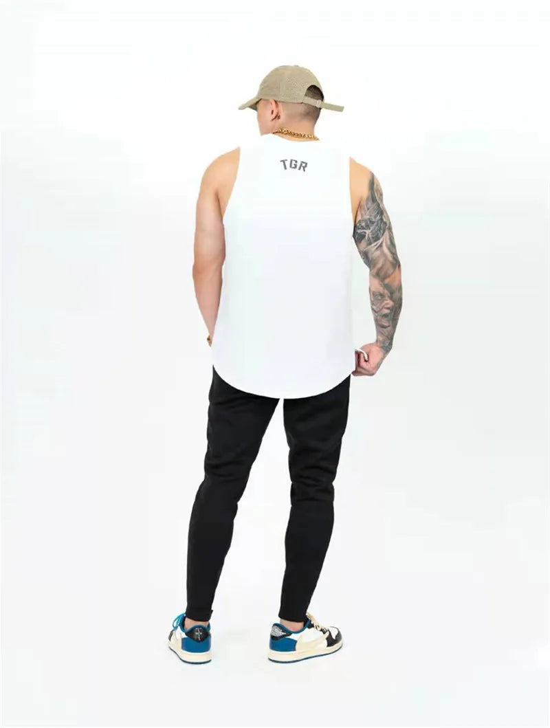 Men's Brand Gym Stringer Tank Top Men Bodybuilding Vest Cotton Sleeveless Shirt Fitness Vest Singlet Sportwear Workout Tanktop