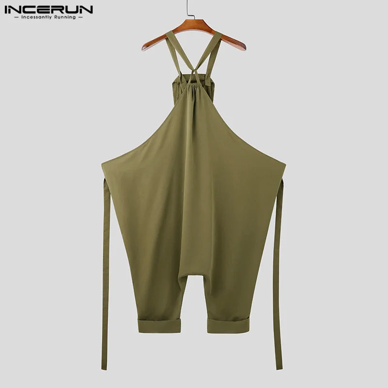 INCERUN American Style Fashion Jumpsuit Men's Loose Deconstruction Design Jumpsuit Streetwear Solid Wide Leg Sleeveless Rompers
