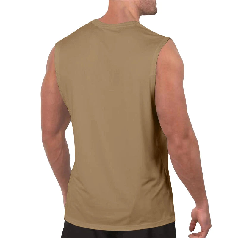 Summer men's solid color V-neck vest casual breathable sleeveless T-shirt vest suitable for fitness and sports