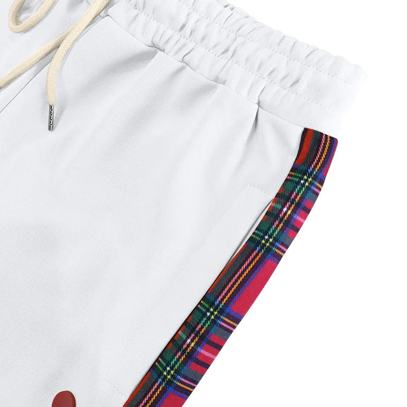 American New Men's Sports Pants Spring and Autumn Breasted Plaid Stitching Design Casual Pants Loose Straight Men's Sweatpants