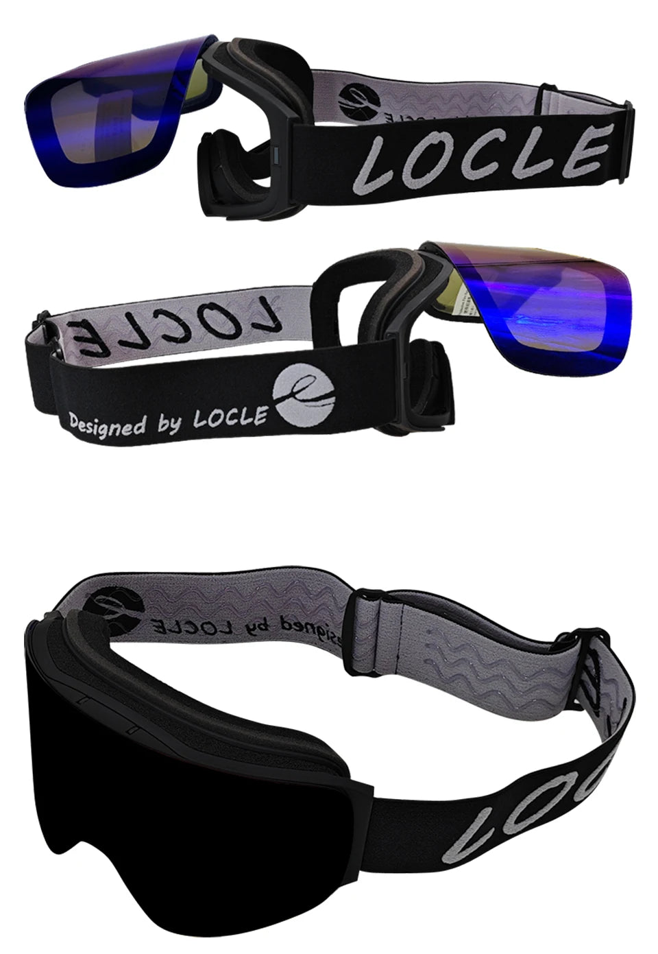 LOCLE Flip Up Magnetic Ski Goggles Men Women Snowboard Mask Anti-Fog Skiing Eyewear UV400 Snow Protection OTG Over The Glasses