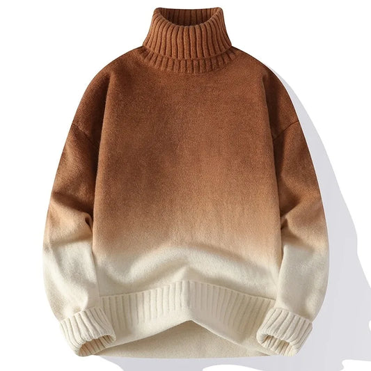 Men Turtleneck Sweater Classic Gradient Knitted Pullover Vintage American Fit Loose Harajuku Men's Knitwear Sweaters Multicolors