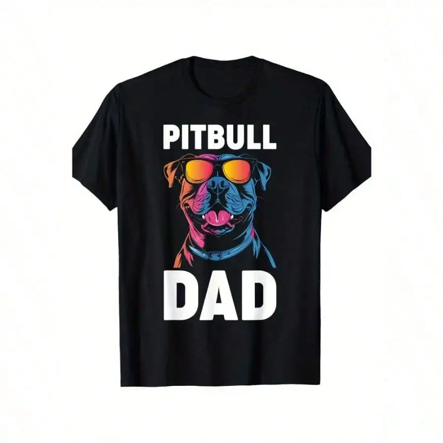 Men's Pitbull Dad Graphic T-Shirt - 100% Cotton, Short Sleeve, Crew Neck, Casual Fit, Machine Washable, Machine Washable Top,