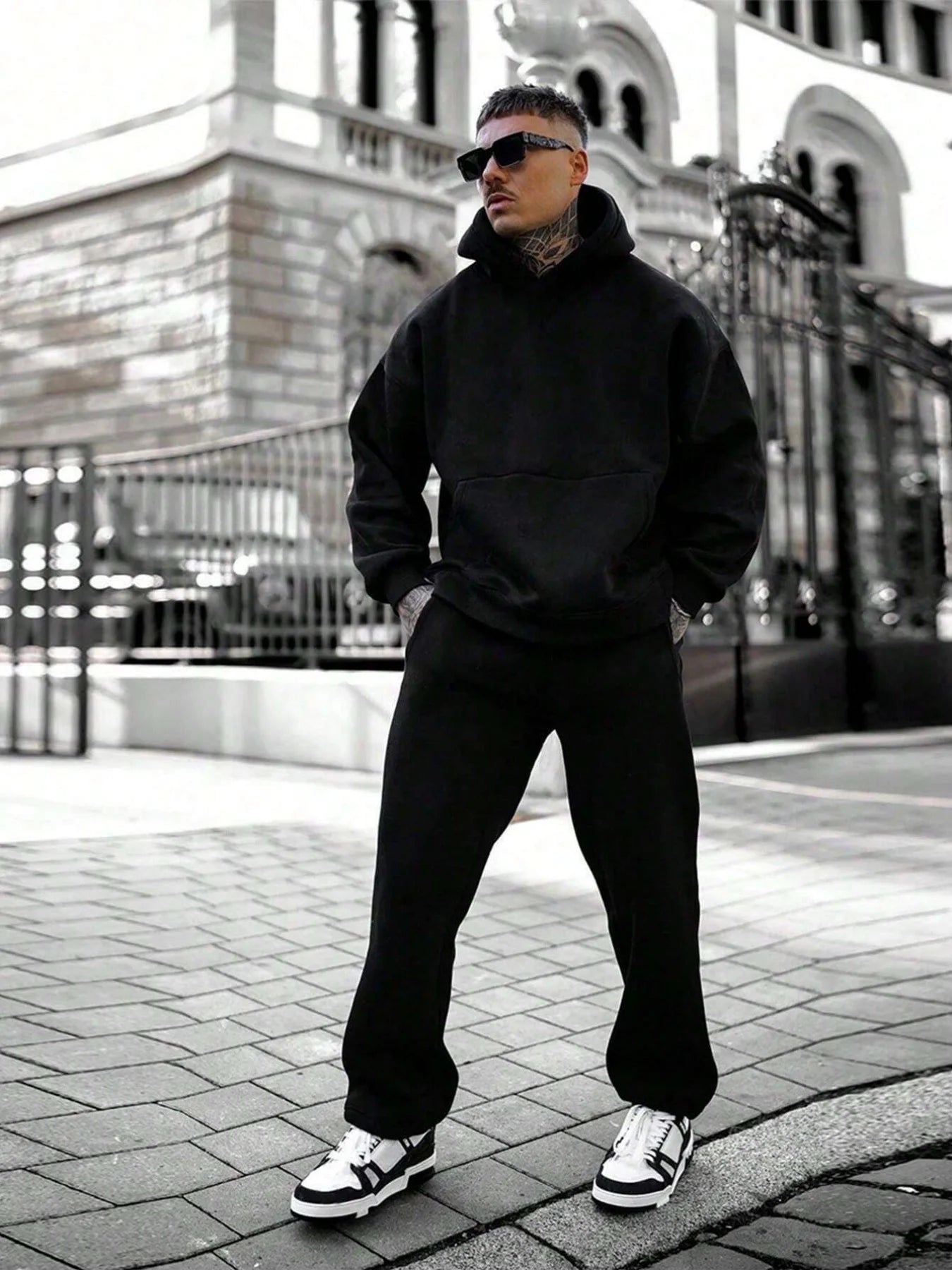 Men's fall/winter hoodie set! Thick fleece fabric, warm and breathable. Hood protects head from wind. Relaxed fit for mobility,