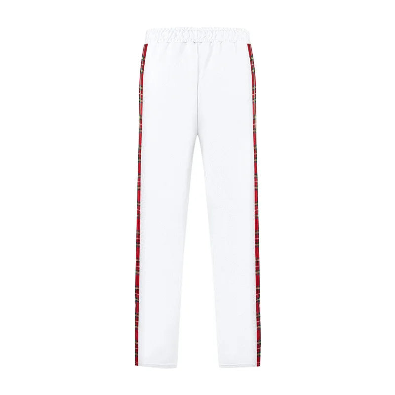 American New Men's Sports Pants Spring and Autumn Breasted Plaid Stitching Design Casual Pants Loose Straight Men's Sweatpants