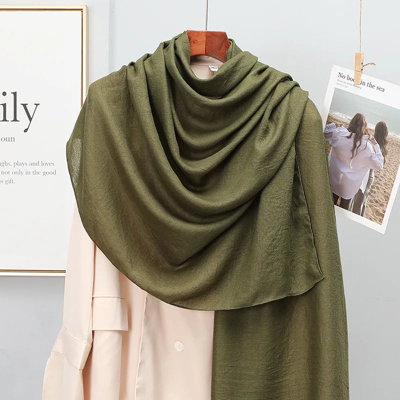 Plain Stripe Cotton Scarf for Women Winter Warm Tassel Linen Pashmina Scarves Hijab Lady Foulard Shawls Wraps Female Bandana New