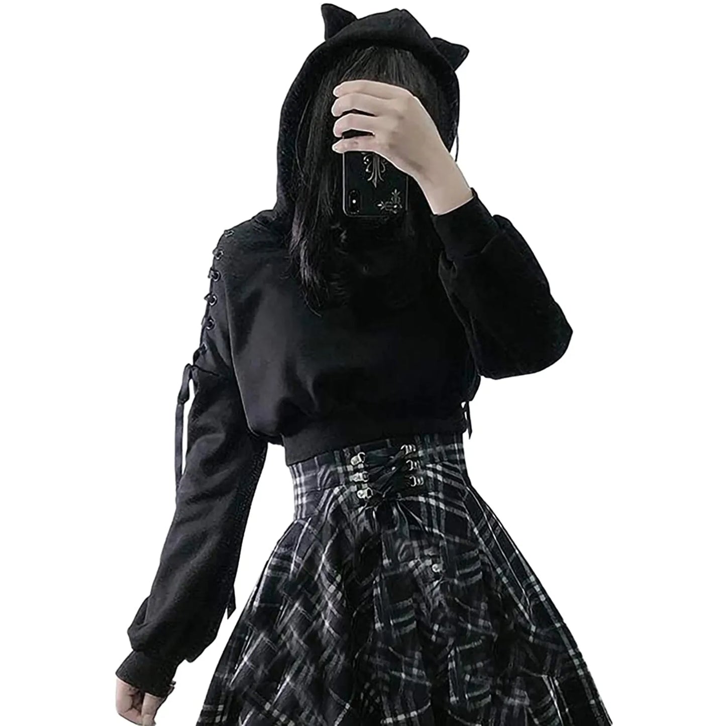 New Dark Wind Women'S Fashion Print Hoodie Cat Ear Sweater Casual Hollow Bandage Long Sleeve Cocktail Loose Hoodie