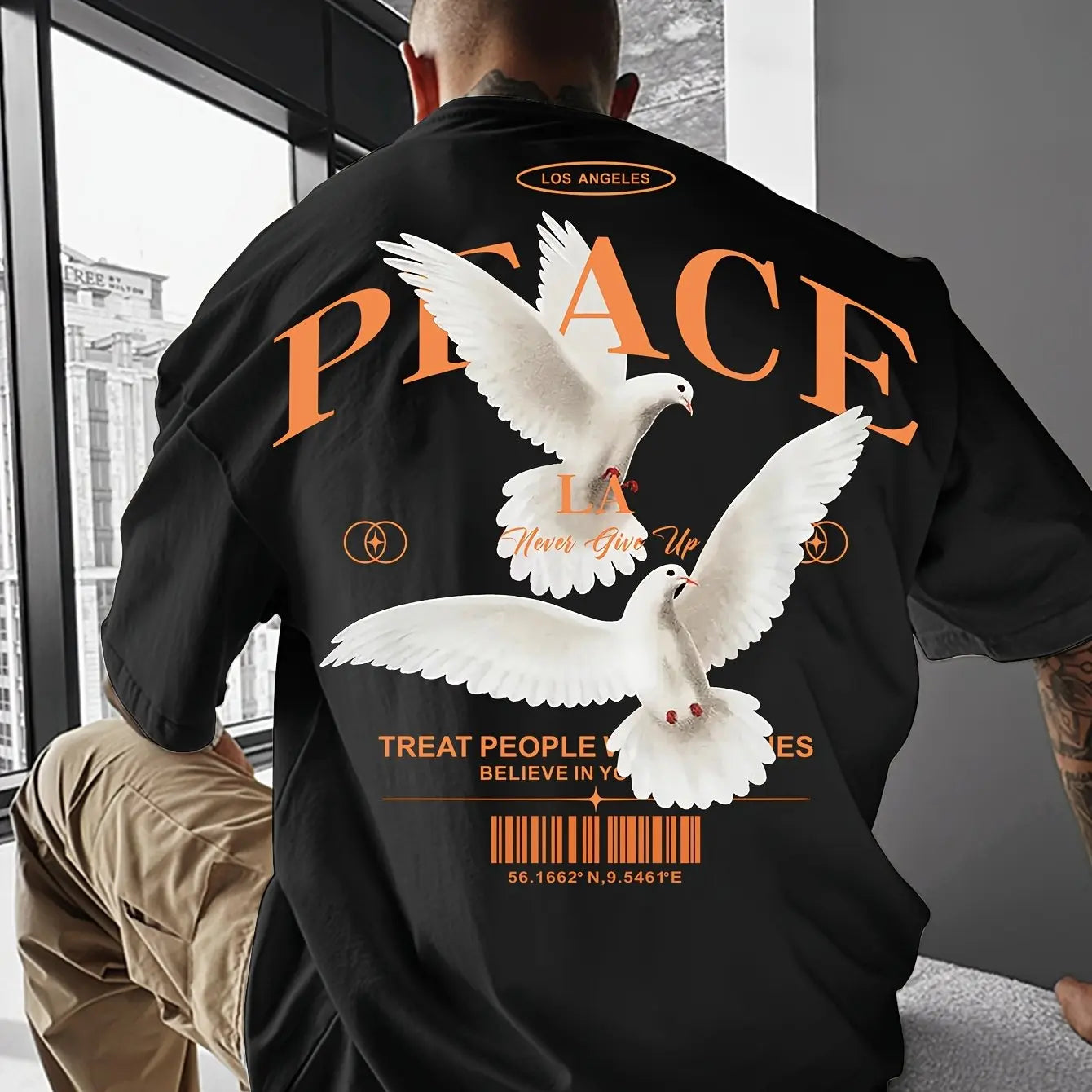 Men's summer 100% pure cotton fashionable casual loose and flat pattern printed sports round neck short sleeved T-shirt top