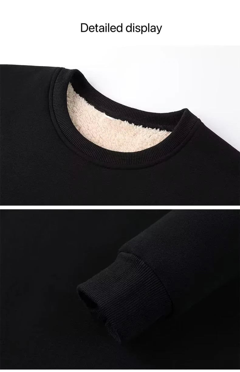 Men's Winter Fleece Sweatshirts Boy Man Keep Warm Underwear Casual Solid Color Pullover Lambswool O-neck Thickened Thermal Tops