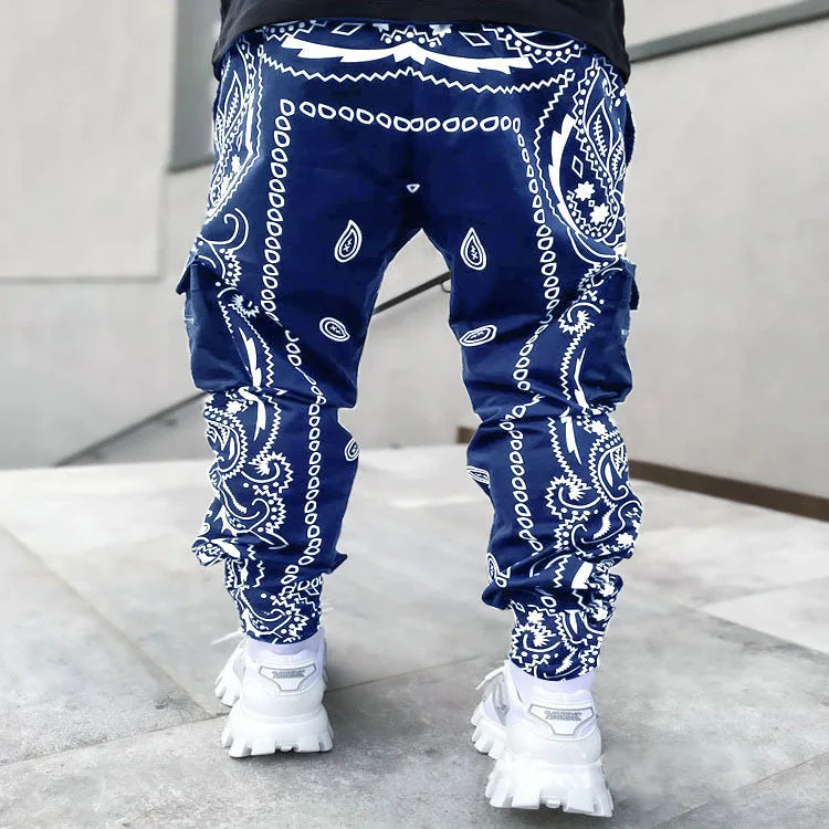 New Men's Cargo Pants Trend Printed Loose Hip Hop Fashion Street Wear Big Pocket Overalls Men Bright Color Four Seasons Trousers