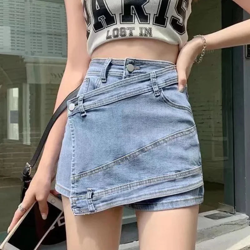 Elegant and Fashion High-waisted A-line Denim Shorts Women's Summer Light-colored Design Sense Temperament Slim Trendy Culottes