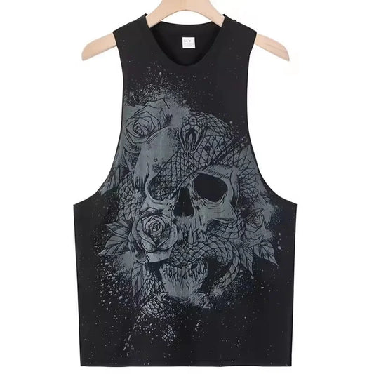 2025 Summer fitness Tank Top Men Fashio Comfortable Printed Loose tops Retro Style Sports Leisure Sleeveless vest Men sportswear