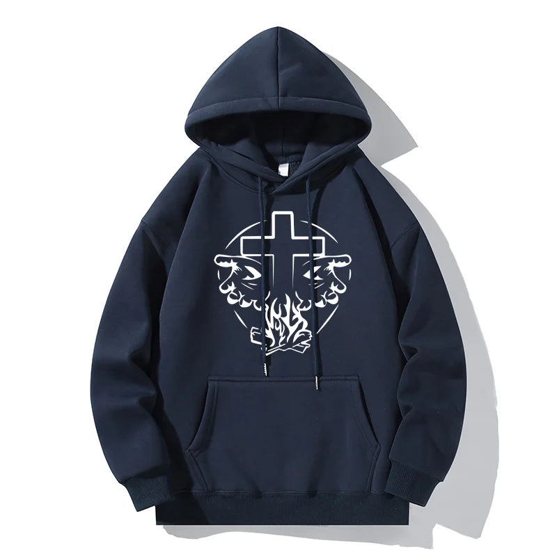 Heavenly Hands Christian Men's Fashion Hoodies Cross Print Black White Jesus Tops Pullover