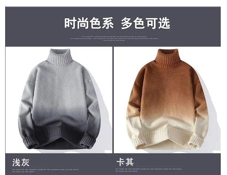 Men Turtleneck Sweater Classic Gradient Knitted Pullover Vintage American Fit Loose Harajuku Men's Knitwear Sweaters Multicolors