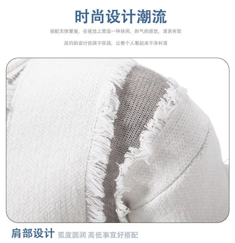 Fashion 2025 Autumn and Winter New Men's Sweater Color-blocked Ripped Round Neck Long Sleeve Base Shirt Knitted Sweater