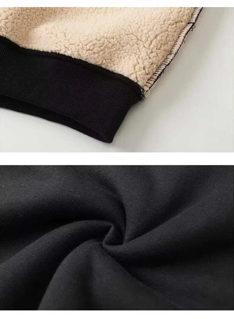 Men's Winter Fleece Sweatshirts Boy Man Keep Warm Underwear Casual Solid Color Pullover Lambswool O-neck Thickened Thermal Tops