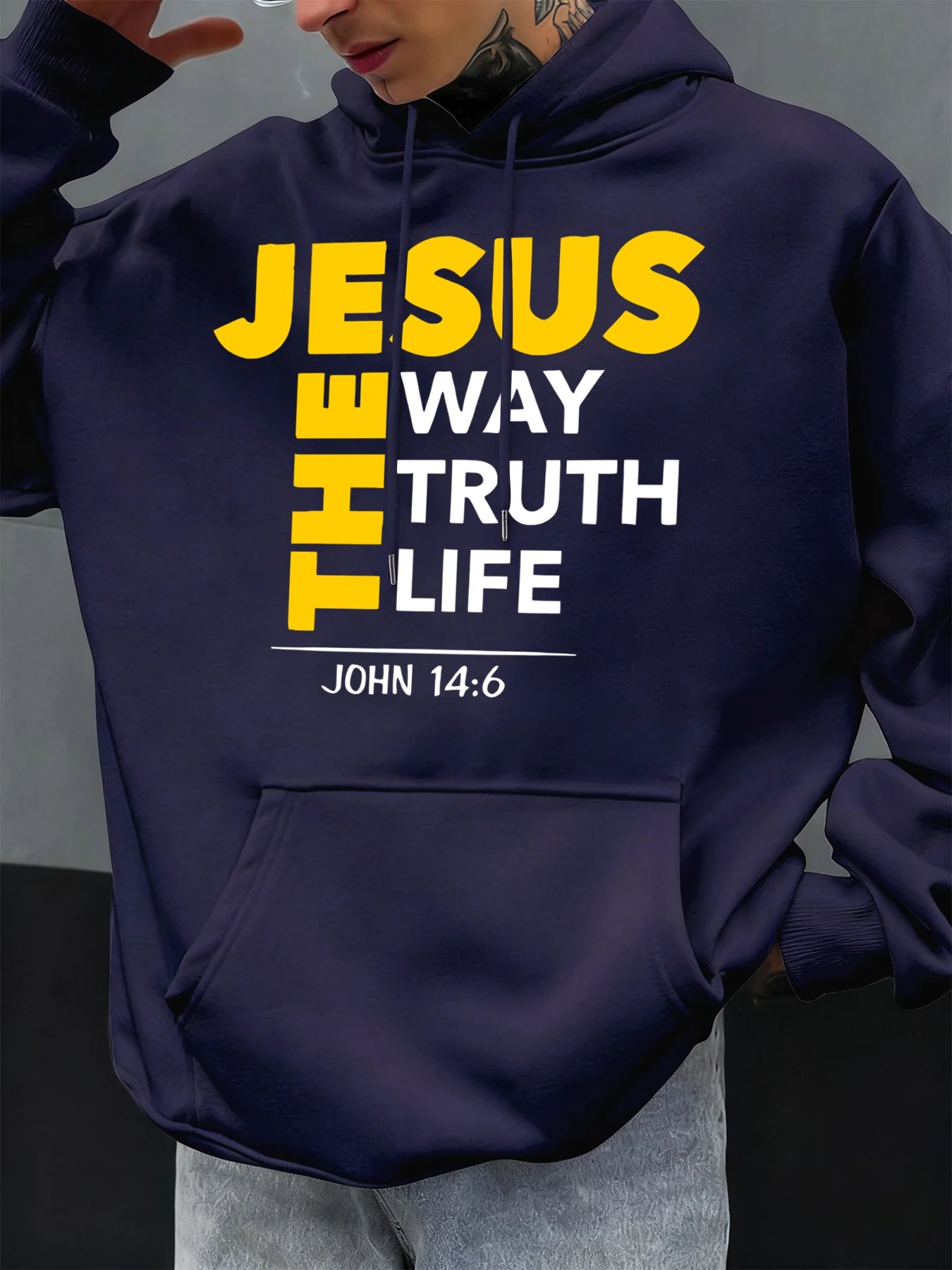 Jesus The Way Truth Life Prints Men Hoodie Autumn Loose Clothing Pocket Hip Hop Pullover Fleece Casual Fashion Sportswear
