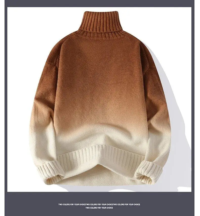 Men Turtleneck Sweater Classic Gradient Knitted Pullover Vintage American Fit Loose Harajuku Men's Knitwear Sweaters Multicolors
