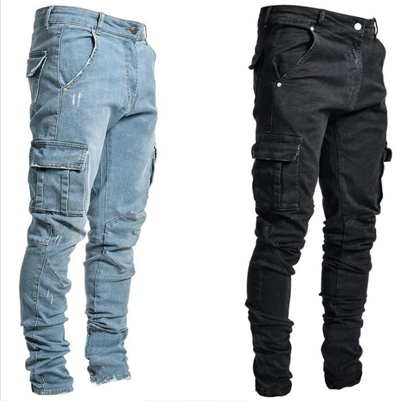 Jeans Man Pants Casual Cotton Denim Trousers Multi Pocket Cargo Pants Men Fashion Denim Trousers Men's Side Pockets Cargo jeans