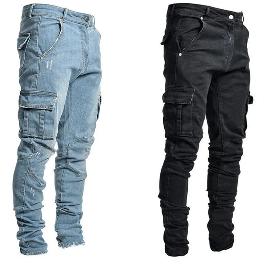 Jeans Man Pants Casual Cotton Denim Trousers Multi Pocket Cargo Pants Men Fashion Denim Trousers Men's Side Pockets Cargo jeans