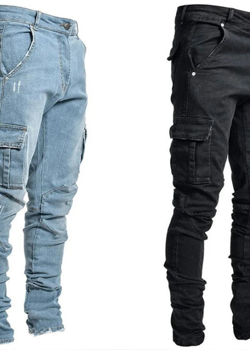 Jeans Man Pants Casual Cotton Denim Trousers Multi Pocket Cargo Pants Men Fashion Denim Trousers Men's Side Pockets Cargo jeans