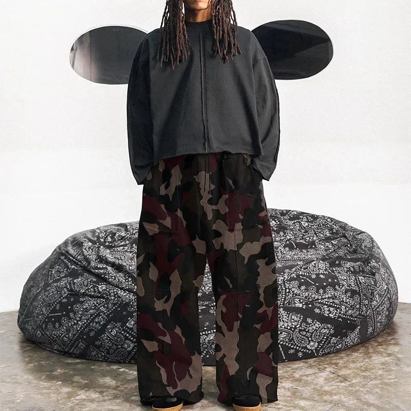 Men's loose long pants with large pockets for casual daily running, fitness and sports, camouflage pants, trendy men's long pant