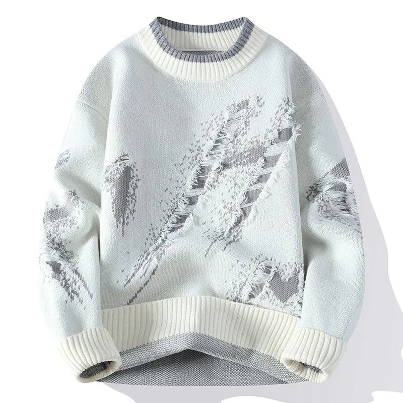 2025 Autumn Men Casual Sweater Tassels Patchwok Cute Couple Sweaters Round Neck Long Sleeve Male Knitted Harajuku Pullover