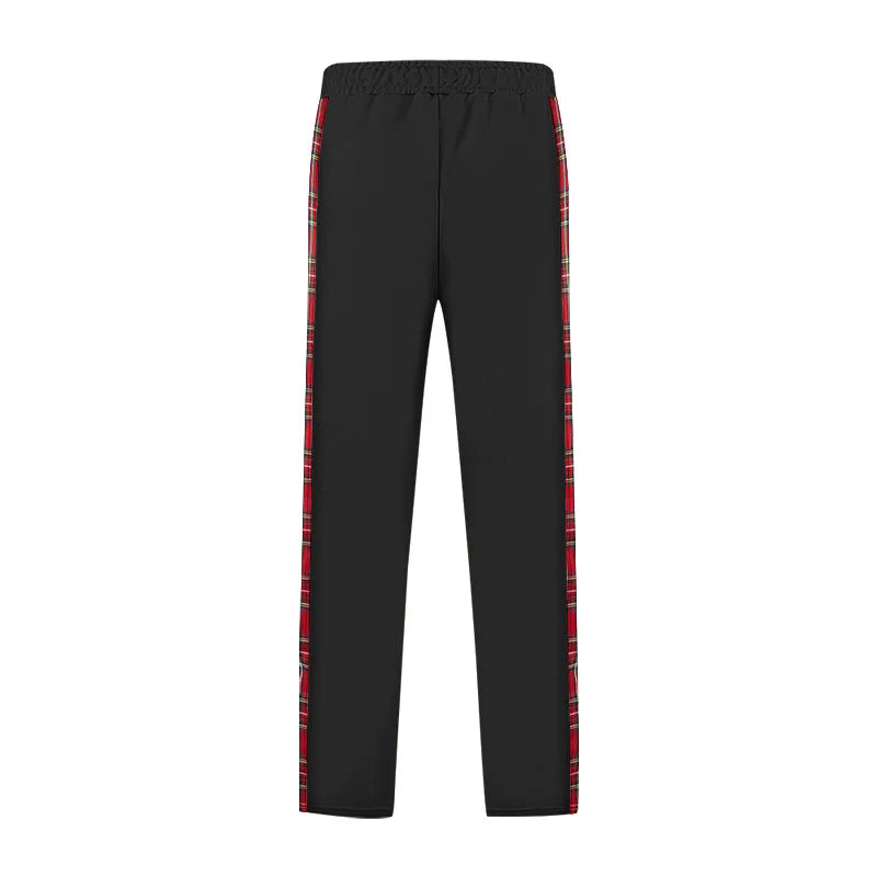 American New Men's Sports Pants Spring and Autumn Breasted Plaid Stitching Design Casual Pants Loose Straight Men's Sweatpants