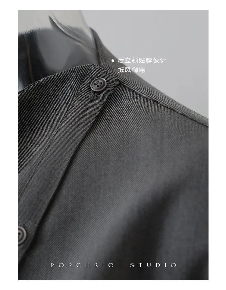 Premium gray drape shirt retro loose collar design long sleeve shirt bottoming shirt women's spring large size tide