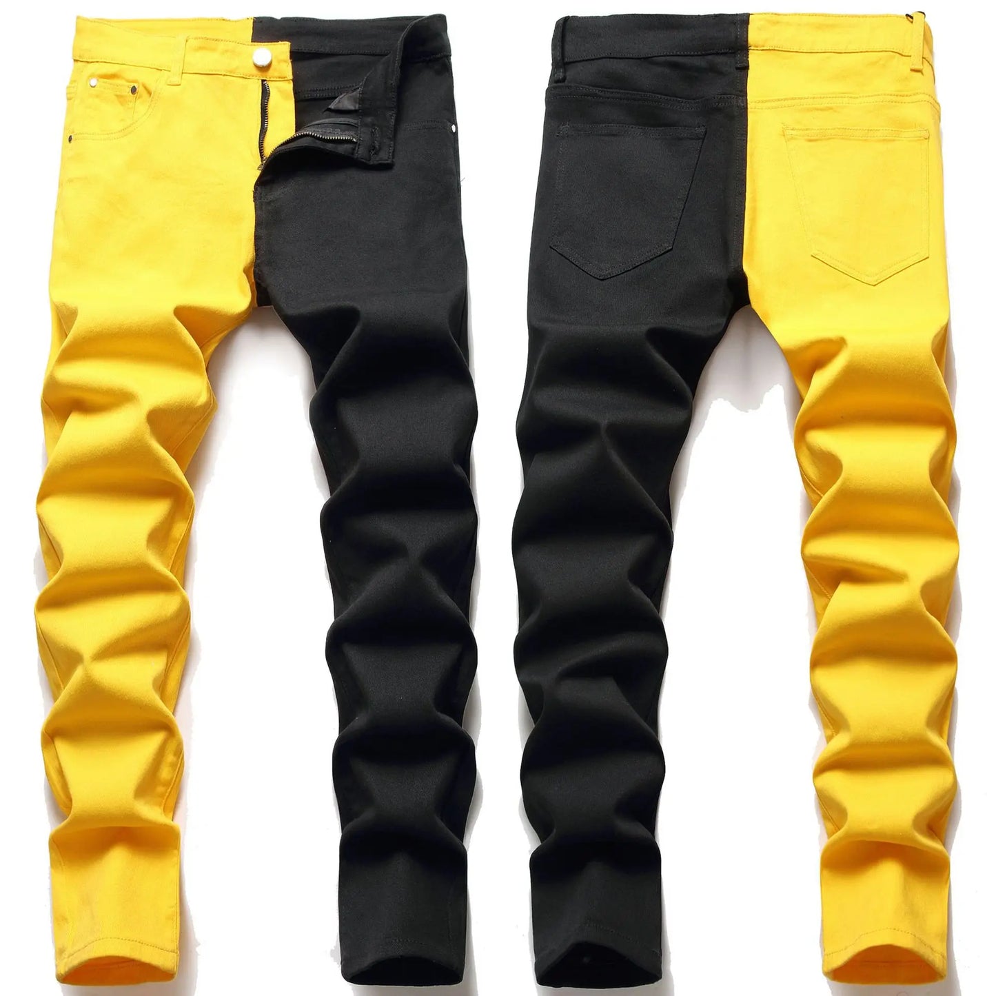 Two Colors Spliced Into Jeans Men's Fashion Casual Trousers and Shorts Red Green Yellow Denim Pants 28-38