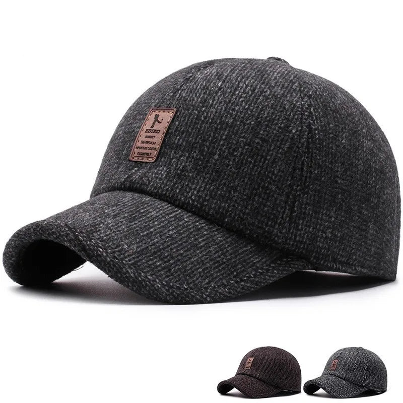 Winter Warm Dad Hat Men's Baseball Cap with Earflap Thicken Cotton Snapback Caps Ear Protection Windproof Knitted Hats for Men