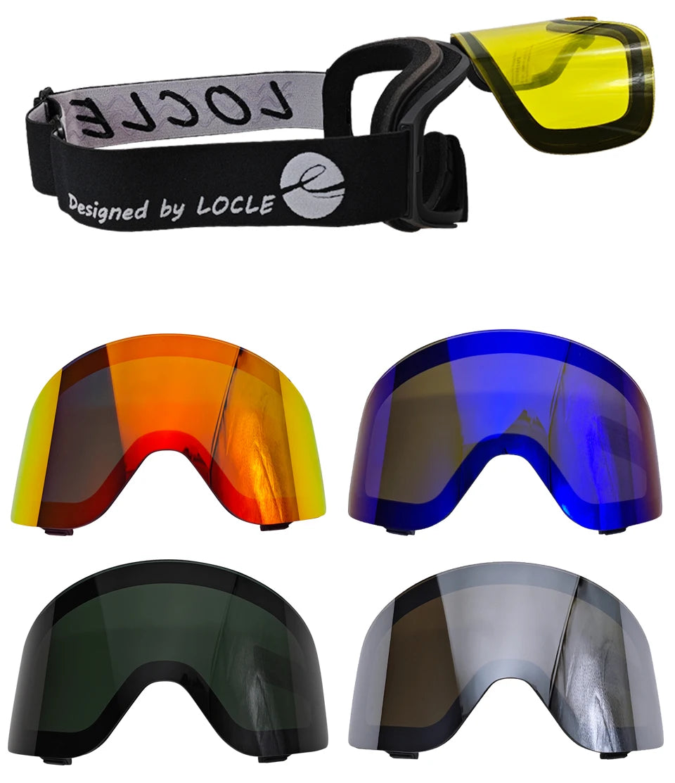 LOCLE Flip Up Magnetic Ski Goggles Men Women Snowboard Mask Anti-Fog Skiing Eyewear UV400 Snow Protection OTG Over The Glasses