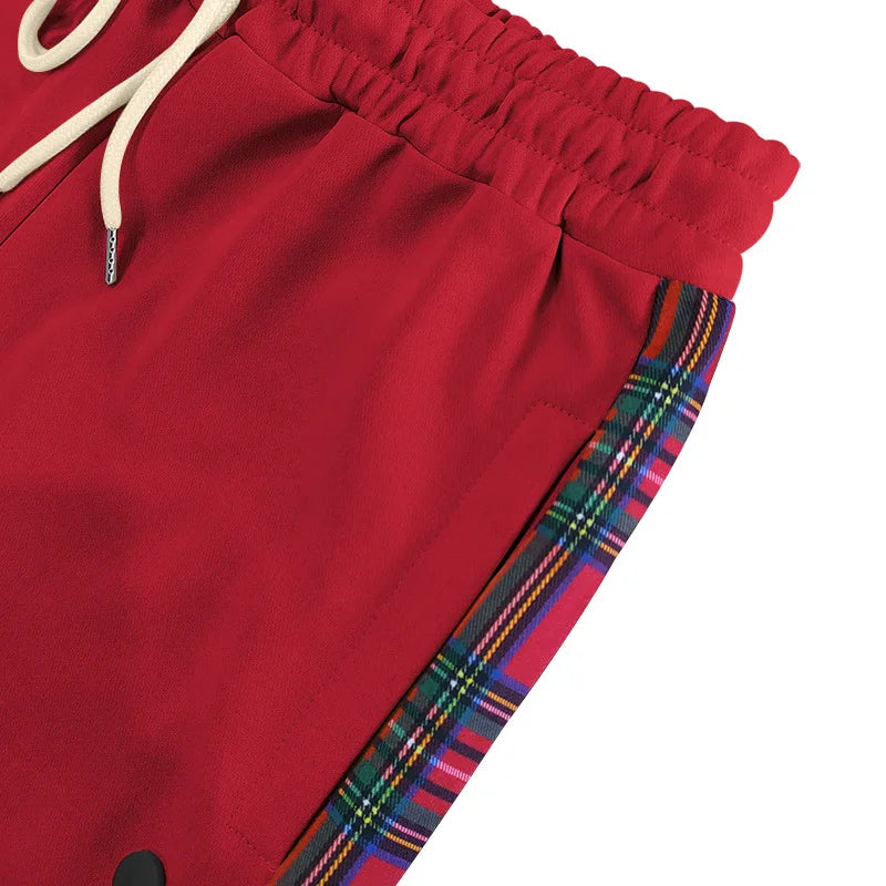 American New Men's Sports Pants Spring and Autumn Breasted Plaid Stitching Design Casual Pants Loose Straight Men's Sweatpants