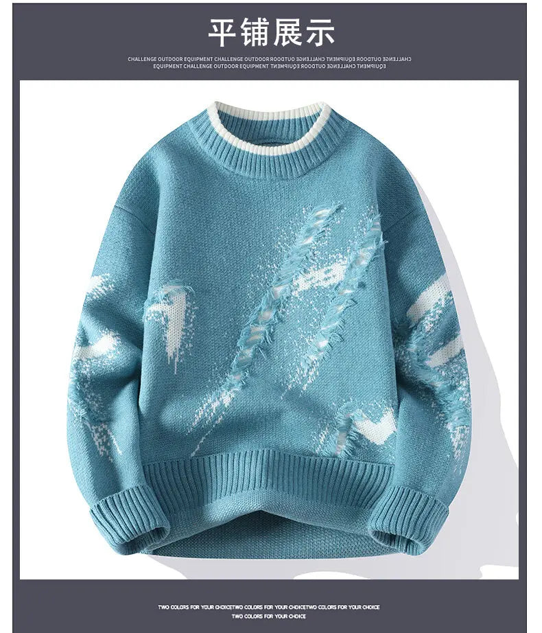 2025 Autumn Men Casual Sweater Tassels Patchwok Cute Couple Sweaters Round Neck Long Sleeve Male Knitted Harajuku Pullover
